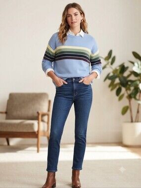 Kinesis Striped Scoop-Neck Sweater in Light Blue